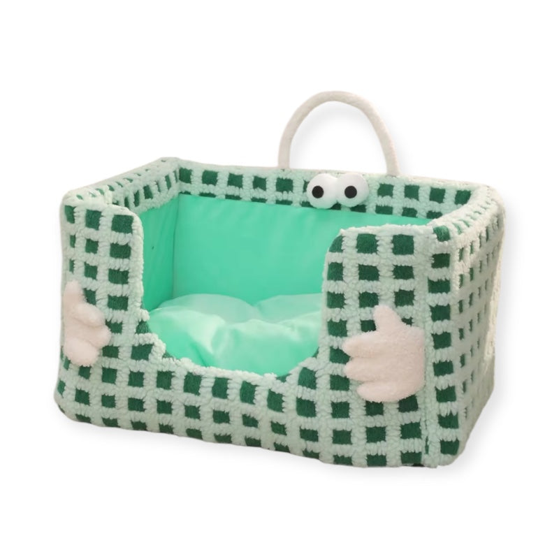 Cama para Perro o Gato Cubo Mounstruo Verde